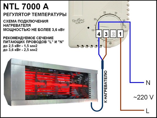 Терморегулятор комнатный NTL 7000A накл датчик воздуха белый (3,5 КВт)